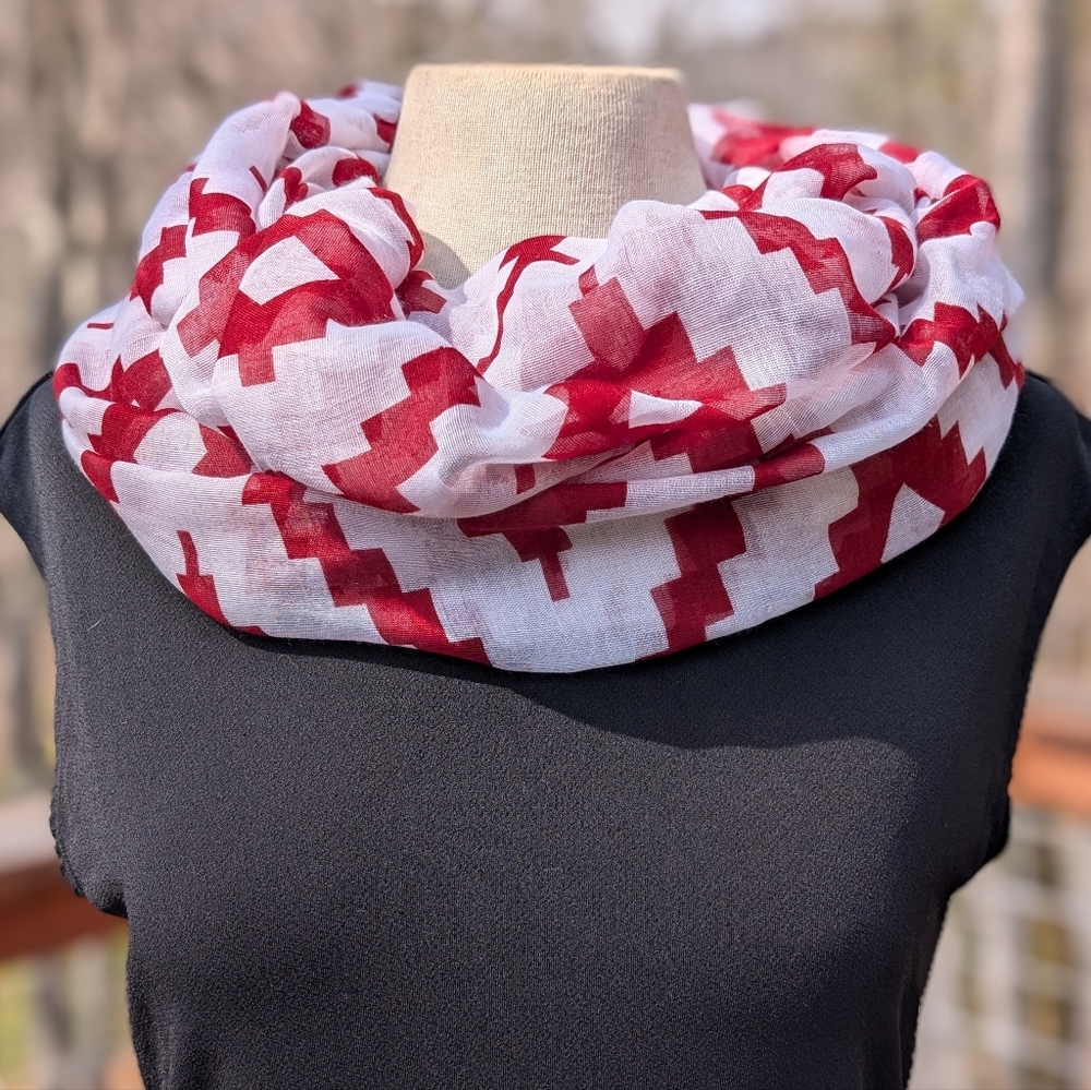 Soft White & Wine Infinity Scarf